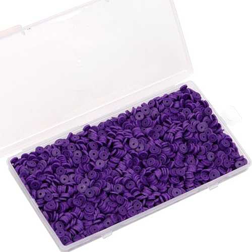 2000Pcs White Clay Beads Polymer Clay Spacer Beads Flat Beads 6mm Round Heishi Vinyl Beads for DIY Craft Gift Adults Bracelets Necklace Jewelry Making Earring Accessories (Purple) - color: Purple