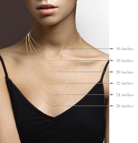Miabella 925 Sterling Silver, 18K Gold Plated Italian 0.7mm Diamond Cut Round Snake Chain Necklace for Women Made in Italy - color: yellow-gold-plated-silver