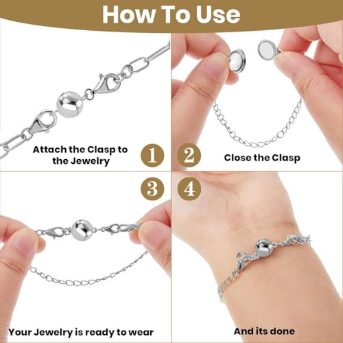 925 Sterling Silver Magnetic Necklace Clasp Rhodium Plated Round Magnetic Clasps for Necklaces Jewelry Lock with Lobster Clasp for Women Women 2.50 Grams Gifts - color: Silver