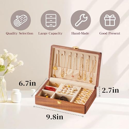 Travel Jewelry Case Small Wood Jewelry Organizer Jewelry Box for Women (Nut-Brown Print A) - color: Nut-Brown Print A