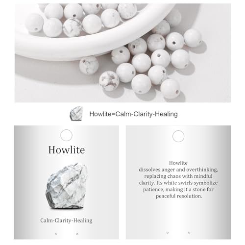 Vinswet 45pcs 8mm Howlite Natural Stone Beads Round Genuine Real Stone Beading Loose Gemstones DIY Smooth Bead for Bracelet Necklace Earrings Jewelry Making - color: Howlite, size: 8mm