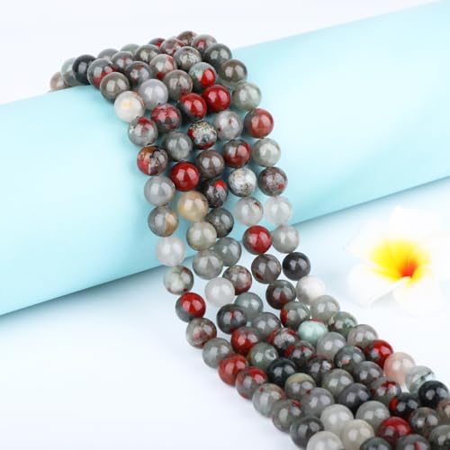 Natural Stone Beads Round Genuine Real Stone Beading Strand Loose Gemstones DIY Smooth Bead for Bracelet Necklace Earrings Jewelry Making (African Bloodstone, 10mm 36 Pieces) - color: African Bloodstone, size: 10mm 36pcs