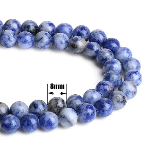 QINJIEJIE 100PCS Blue and White Sodalite Beads 8mm Natural Stone Beads Round Loose Gemstone Bead for Bracelet Beading Crystal Jewelry Making DIY Necklace Earrings 0.32" - color: Blue and White Sodalite, size: 100PCS