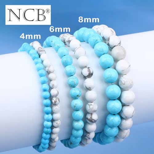 NCB 2.3-Piece 4mm Natural Crystal Gemstone Stretch Bracelets – Handmade Reiki Energy Healing Jewelry for Meditation,Yoga, Unisex - color: 2PCS ( Blue Turquoise+Howlite ), size: 6mm