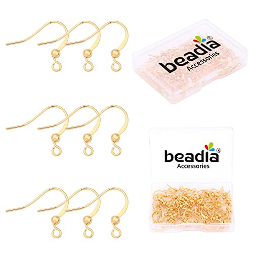 BEADIA 18K Gold Plated Earring Hooks 16x16mm 80pcs with Beads for Jewelry Making Findings - size: Hooks 3# 16x16mm