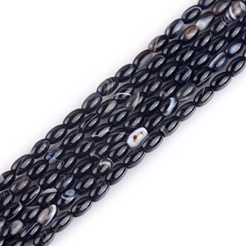 GEM-Inside 4x6mm Natural Black Botswana Onyx Agate Stone Semi Precious Rice Olive Oval Chakras Beads for Jewelry Making DIY Handmade Craft Supplies 15" - size: Black-4x6mm