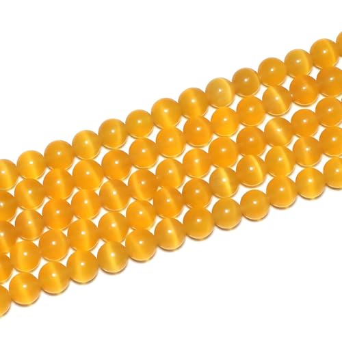 100pcs Golden Yellow Cat Eye Beads 8mm Round Semi Precious Stone Hole Size 1mm DIY Charm Spacer Beading Smooth Gemstone Loose Beads for Jewelry Making Bracelets Necklaces Earrings Crafting - color: Golden Yellow
