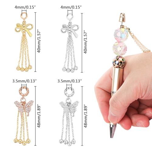 4Pcs Butterfly Rhinestone Tassel Chain Beads for Pens Butterfly Alloy Focal Spacer Beads for DIY Craft Beadable Pens Bracelet Necklace Earrings Keychain Jewelry Making - color: Alloy Butterfly Tassel