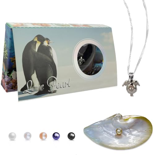 MilkyWay Wish Pearl Necklace Kit, DIY Necklace Making Kit, lotus Necklace Cage Locket Cultured Pearl in Oyster Set, 16.9", Surprise Gift For Wife, Girlfriend,Mother - color: Dolphin