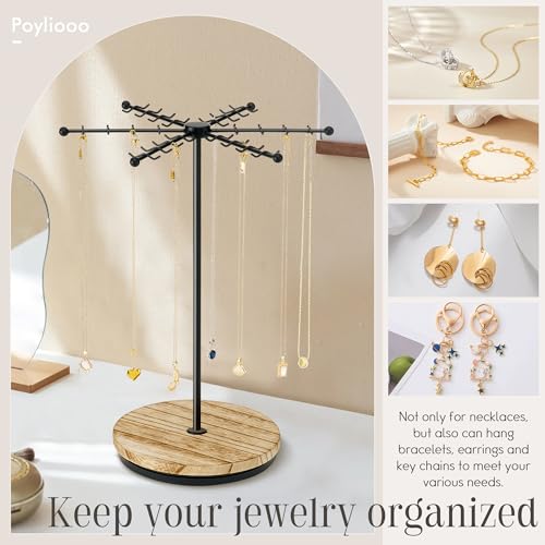 Poyilooo Necklace Holder Jewelry Stand, Rotating Necklace Holder Organizer with 48 Hooks for Necklace Earring Keychains Bracelet Display Stand, Metal Necklace Tree Stand -Gifts for Women (Black) - color: Black