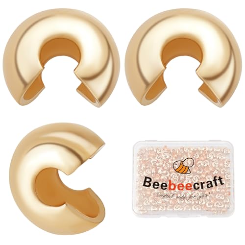 Beebeecraft 1Box 300Pcs 18K Gold Plated Crimp Bead Covers Metal Half Round Open Crimp Beads Knot Covers Caps 3mm for DIY Jewelry Makings - color: Gold, size: 3mm