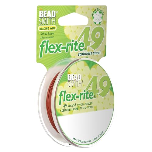 The Beadsmith Flex-Rite Beading Wire - 49-Strand Nylon-Coated Stainless-Steel Wire, 0.014" (0.35 mm) Dia, Red, 30 ft Spool, Durable Necklace & Bracelet String, for Jewelry Making Supplies - color: Red, size: .014” Dia - 30 ft