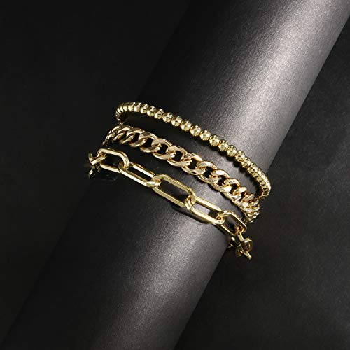 Waterproof Gold Chain Bracelet For Women Non Tarnish,14K Gold Plated Link Dainty Bracelets Stake Layered Bracelet Set Hypoallergen Gold Jewelry - color: Style-6