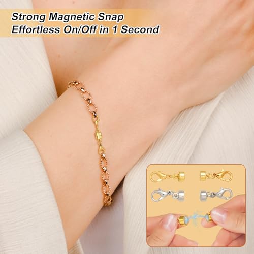 12PCS Magnetic Necklace Clasp and Closures with Double Lobster Clasp, 14K Gold Necklace Extenders for Women Jewelry Magnetic Clasps for Necklaces, Bracelet Necklace Extender - color: 12pcs gold