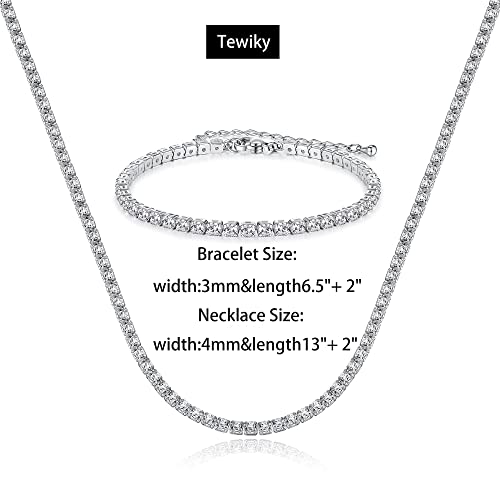 Tewiky Layered Necklaces for Women Non Tarnish- Chunky 14k Gold Plated Herringbone/Snake/Rope/Box/Cuban Link Chain for Women Waterproof Layering Stack Choker Necklace Trendy Dainty Tarnish Free Jewelry Set - color: Tennis Necklace Set Silver
