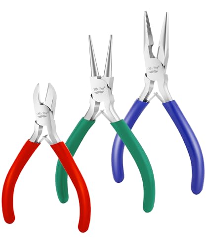 Mr. Pen- Pliers for Jewelry Making, 3 Pack, Chain Nose, Round Nose Pliers Set and Wire Cutter for Beading, Wire Wrapping, Jump Rings, Jewelry Repair, Crafting, DIY - color: Blue, Green, Red