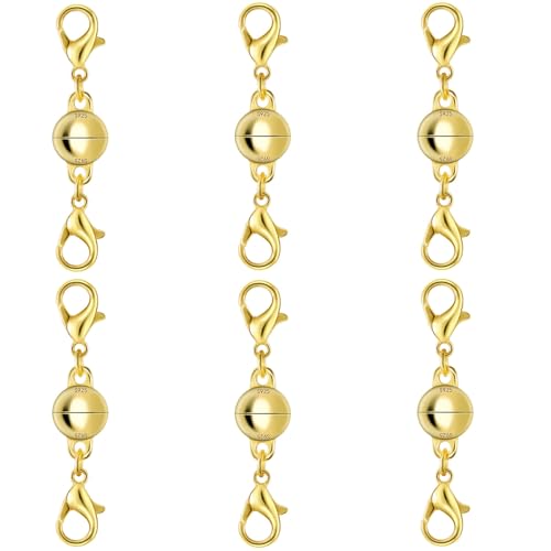 925 Silver Double Lobster Magnetic Necklace Clasps, Magnetic Necklace Clasps and Closures, Double Lobster Clasp Magnetic Jewelry Clasps for Necklaces (6pcs Gold) - color: 6pcs gold