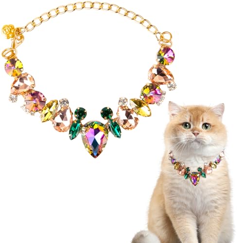 HOWWFALY Dog Collar and Cat Collar Gold Chain Necklace Stainless Steel Adjustable Yellow Diamonds Collar with Cute Pet Paw for Small Medium Pets Cats Dogs Kitten Puppy - color: Muti, size: Large