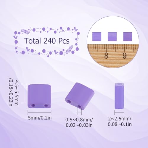 SUNNYCLUE 1 Box 240Pcs 2-Hole Beads 5x5mm Flat Thin Rectangle Square Two Hole Japanese Glass Tila Beads Bulk Purple Full Size Loose Spacer Findings for Jewelry Making Kits
