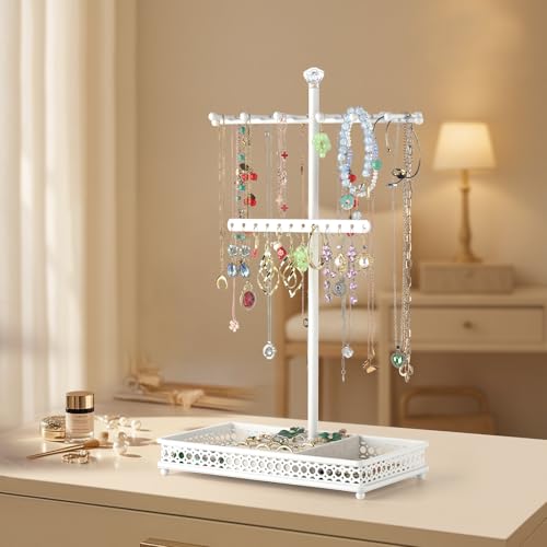 Meangood Jewelry Organizer Stand, 15.6" H Jewelry Tree Display Holder Stand for Bracelets Necklaces Earrings Rings, Gift for Women Girls (White) - color: White