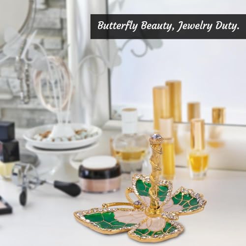 Matashi Butterfly Jewelry Holder for Women, Enamel - Gold Plated Jewelry Stand Organizer Ring Holder w/Crystals, Gift for Mom on Christmas, Mother’s Day, Birthday, Anniversary, Valentine’s Day, Green - color: Green