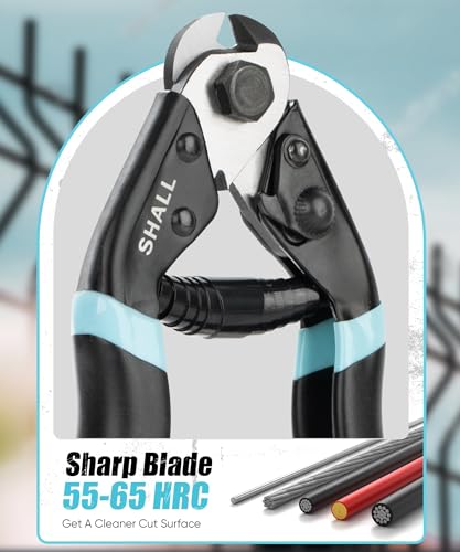SHALL Cable Cutter, 7-1/2 inch Wire Rope Cutter Heavy Duty for Cuttng Up to 5/32", Chrome Vanadium Steel Jaw for Hard Wire Ropes, Steel Wires, Aircraft Cables, Railing, Metal Fence, Bike Bicycle Brake