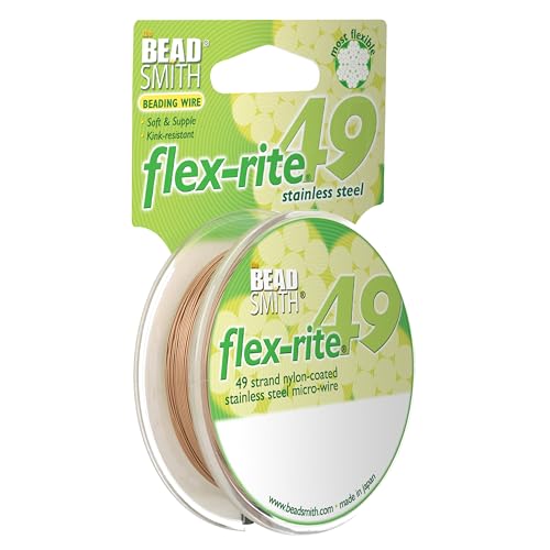 The Beadsmith Flex-Rite Beading Wire - 49-Strand Nylon-Coated Stainless-Steel Wire, 0.014" (0.35 mm) Dia, Rose Gold, 30 ft Spool, Durable Necklace & Bracelet String, for Jewelry Making Supplies - color: Rose Gold, size: .014” Dia - 30 ft