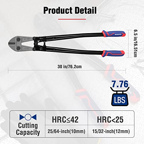 WORKPRO 30" Bolt Cutter, Chrome Molybdenum Steel Blade, Heavy Duty Bolt Cutter with Soft Rubber Grip, Cutting Tool for Cut Chain, Wire, Screw, Rivet - size: 30"