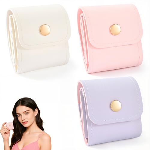 3Pcs Mini Travel Jewelry Bag, Portable Travel Jewelry Organizer, Small Travel Jewelry Pouch for Women, Mini Travel Jewelry Bag for Earrings, Rings, Necklaces, White Pink Purple