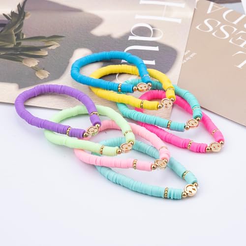JIASHUYEYE Preppy Bracelets for Teen Girls - Stackable Boho Surfer Friendship Bracelets Set for Little Girls & Women - style: 9Pcs - Smiley Face B