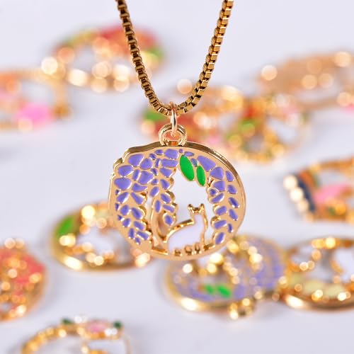 Bulk Gold Enamel Charms for Jewelry Making, Colorful Metal Charms Pendant for Bracelet Necklace and Crafting - color: Cat on Wreath2 White