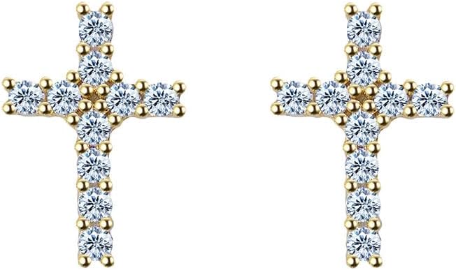 S925 Silver Diamond Cross Stud Earrings for Him, Hip-Hop Unisex Style, Fashion Forward Accessory, Stud Diamond Earrings for Women