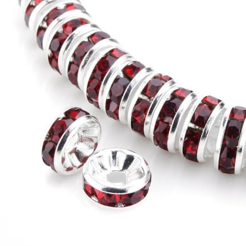 100pcs Adabele Grade A 5mm Crystal Rhinestone Rondelle Loose Beads (Siam Red) Sterling Silver Plated Spacer for DIY Craft Jewelry Making CF1-505 - color: Siam (dark red), size: 5mm (100pcs)