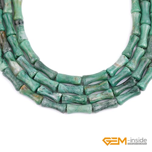 GEM-Inside 30Pcs 5x12mm Natural Green Africa Jade Stone Plant Bamboo Knot Bone Charms Beads for Jewelry Making Power Energy Chakra Stone Beads - color: Green Africa Jade