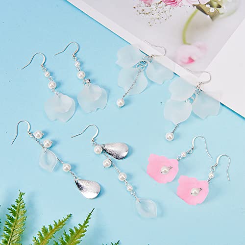 SUNNYCLUE 1 Box 10 Pairs Frosted Acrylic Calla Lily Flower Dangle Earring Making Kits Pink White Acrylic Flower Beads Caps Pendants, Pearl Bead, Earring Hook Jewelry Findings Supplies, Instruction - color: Diy 10 Pairs Pink White Flower Earrings