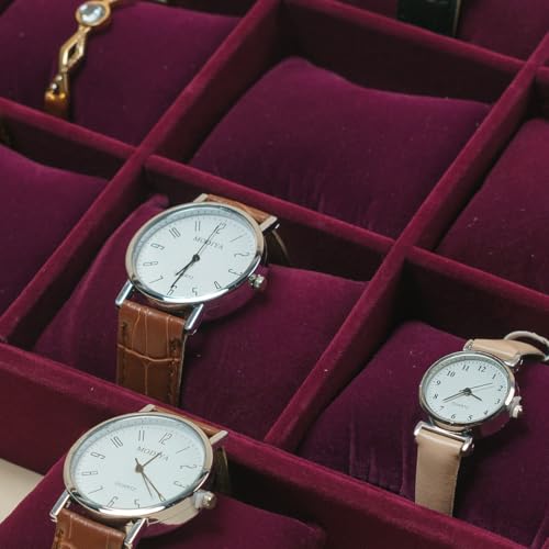 Jewelry Watch Tray, Purple Velvet Watch Jewelry Organizer 12 Grid, Stackable Watch Bracelet Bangle Display Holder, Adjustable Pillows, for Man Woman Show Birthday - color: Purple