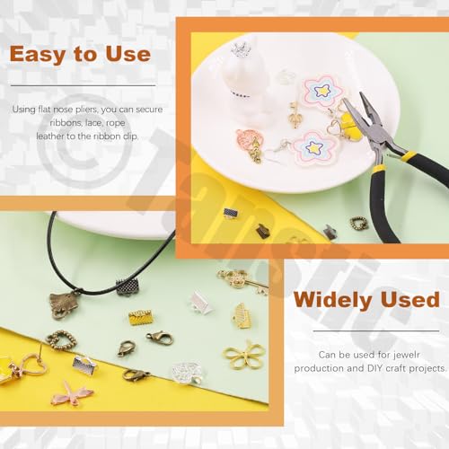 Tanstic 430Pcs Gold Ribbon Ends Fastener Clasps Kit, Bookmark Pinch Crimp Ends with Open Jump Rings, Lobster Claw Clasps, Chain Extenders and Pendant Charms for DIY Crafts - color: Gold Ribbon Ends