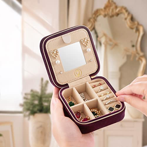 ZPROW Plush Velvet Travel Jewelry Case, Travel Jewelry Organizer, Jewelry Travel Case, Travel Jewelry Box, Small Jewelry Case, Jewelry Travel Box, Earring Organizer with Mirror - Purple 4packs - color: Velvet 4 Pack - Purple