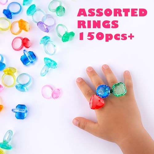 Niceup 150pcs Kids Plastic Gem Rings Bulk Toys Princess Party Favor Cupcake Topper Pinata Fillers Parade Throws Bulk Carnival Prizes Acrylic Gemstones Fake Jewel Treasure Toys Goodie Bag Fillers - style: Princess Ring (about 150pcs)