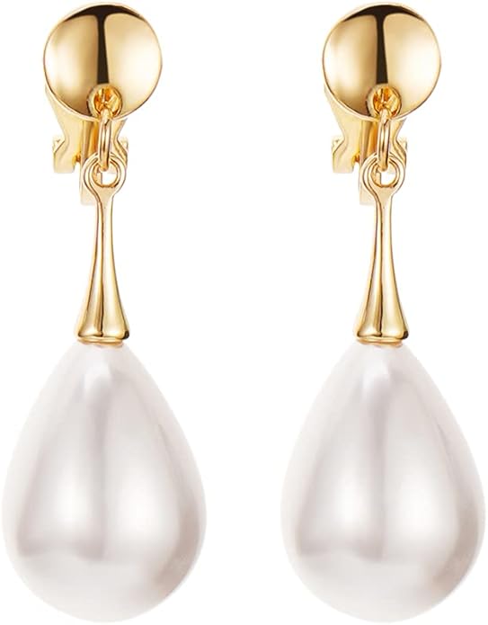 Pearl Clip on Earrings for Women Drop Clip Earrings for Women Gold Plated White Imitation Pearl Earrings Fashion