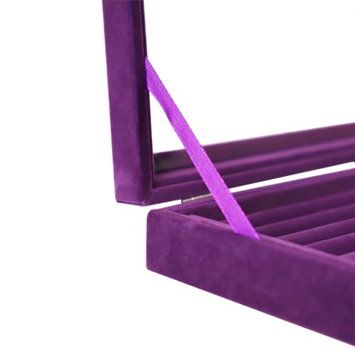 Jewelry Box Rings Organizer Tray 7 Slots Velvet Jewelry Earring Storage Box With Transparent Lid Jewelry Display Case for Girls Women (Purple) - color: Purple