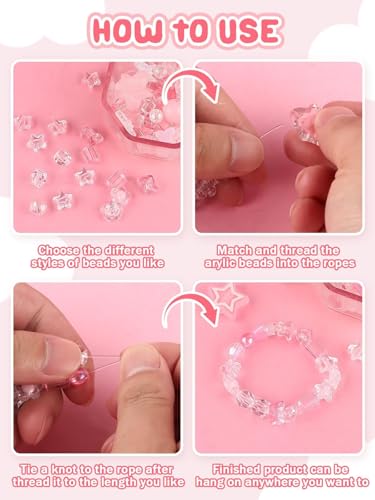 Acrylic Pastel Beads for Jewelry Making, Kalolary Colorful Bow Butterfly Flower Beads Kawaii Plastic Candy Heart Bead Cute Macaroon Aesthetic Bead for Bracelet Necklace DIY Supplies (Pink) - color: Pink