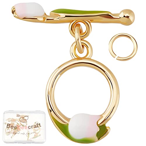 Beebeecraft 8 Sets Toggle Clasps Enamel 18K Gold Plated Brass Flower Bracelet Toggle Clasps Tulip T Bar for Necklace Bracelet Making - color: #8 8 sets