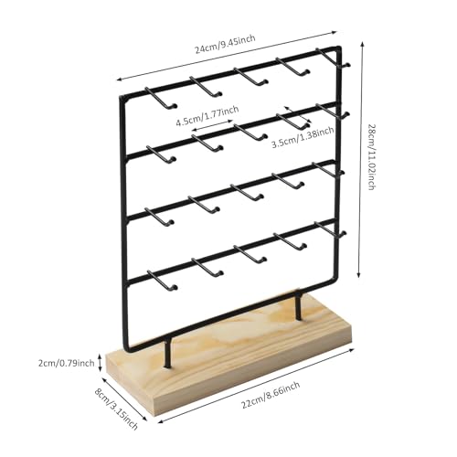 Earring Stand Display for Selling, Wood Earring Rack Tower Display Holder Stand with Card (4 Tier,20 Hooks, Black) - color: Black
