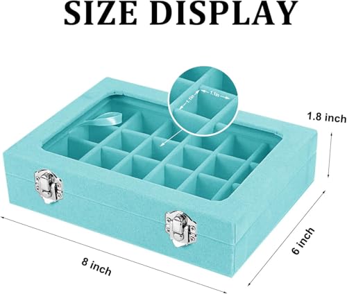 Velvet Jewelry Box 24 Grid Jewelry Earrings Display Organiser Box Ring Tray Holder Earrings Storage Case for Girls Women Wife Mom (Light blue) - color: Light blue