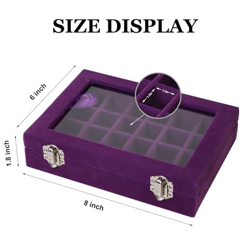 Velvet Jewelry Box 24 Grid Jewelry Earrings Display Organiser Box Ring Tray Holder Earrings Storage Case for Girls Women Wife Mom (Purple) - color: Purple