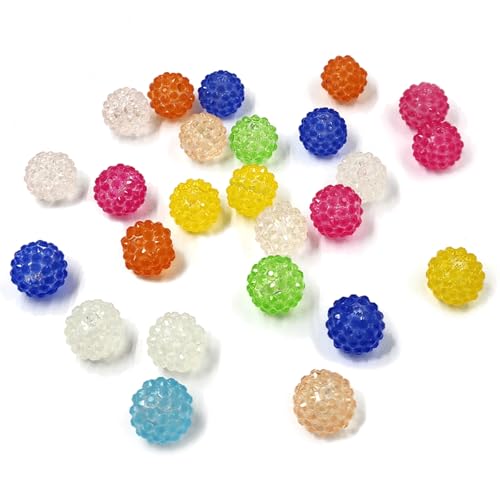 25PCS Translucent Jelly Rhinestone Resin Beads, 0.63 Inch Mixed Color Chunky Bubble Bead, Crystal Loose Spacer Beads for Jewelry Making Bracelets Necklaces Earrings Keychain & DIY Crafts Supplies - color: Jelly Color Translucent