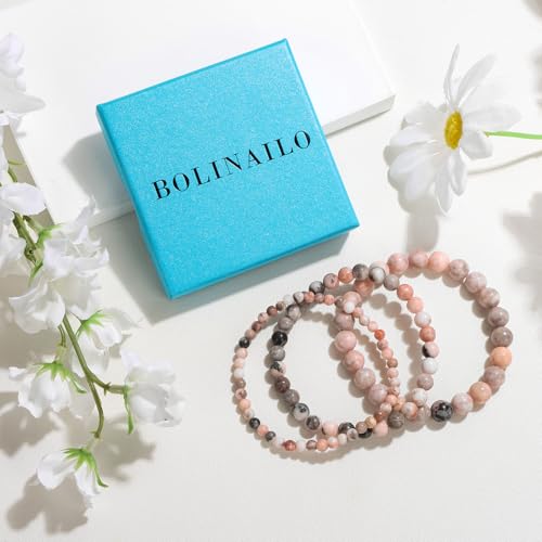 3Pcs Natural Healing Crystal Bracelets for Women Men, 4mm 6mm 8mm Beaded Stretch Bracelet Set, Black Tourmaline Natural Stone Gemstone Jewelry Gifts for Meditation, Reiki & Yoga - color: Pink Zebra Jasper