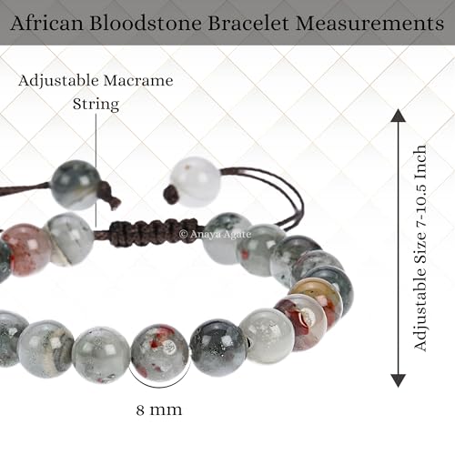 ANAYA AGATE Energy Protection Crystal Handmade Adjustable Bead Bracelet Perfect for Men, Women’s Christmas Gift - Gemstone Healing Stretch Bracelet Pulsera Para Hombre Mujer Stocking Stuffer - color: African Bloodstone