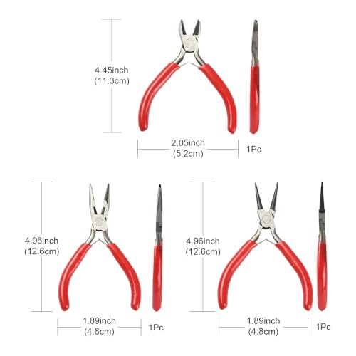 Pliers for Jewelry Making, Jewelry Pliers Set Includes Needle Nose Pliers, Round Nose Plier and Wire Cutters, Jewelry Making Tools for Jewelry Repair, Wire Wrapping, Beading and Crafts - color: Red
